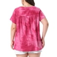 thumbnail image 3 of Agnes Orinda Women's Plus Size School College Tops Tie Dye Short Sleeve Casual Round Neck Pleated Summer Basic T Shirts 1X Hot Pink, 3 of 6