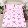 thumbnail image 2 of Homewish Lovely Bow Knot Twin Sheet Sets,Cartoon Heart Print Twin Fitted Sheet,Pink Bowtie Flat Sheet For Girl Kids,Microfiber Bedroom Decor,3pcs, 2 of 7