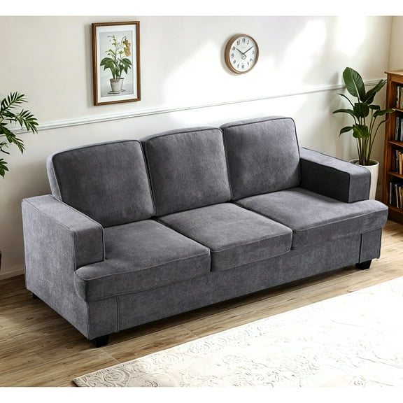 Grey Velvet 3 Seater With Deep Seating, High Foam, And Lightweight Design For Home, Office Comfy Foam Loose Back Cushions, In Apartment, Home