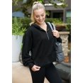 thumbnail image 2 of Women's Half Zip Hoodies Long Sleeve Side Slit Oversized Sweatshirts Drop Shoulder Workout Pullover, Black, Small, 2 of 6