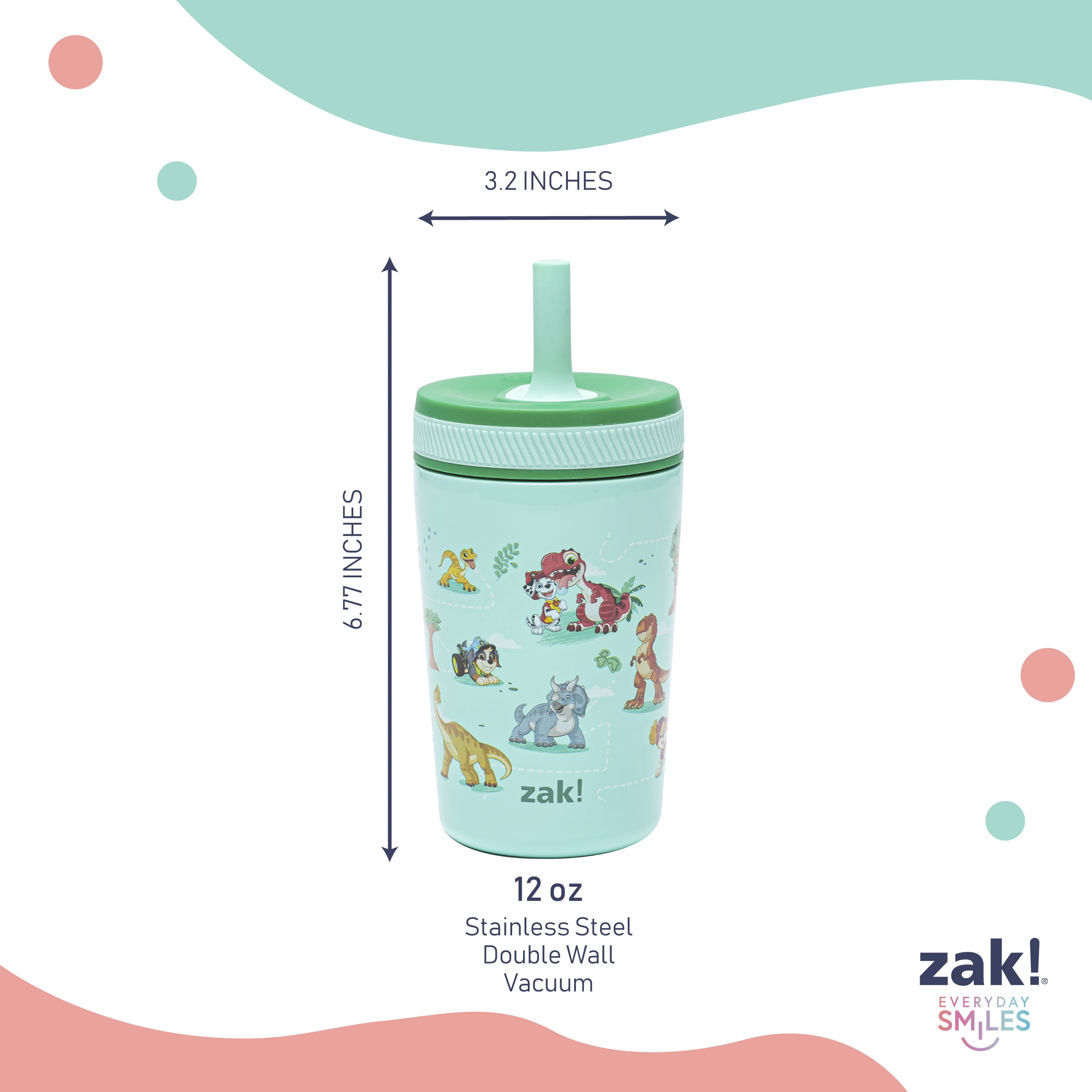 Zak Designs PAW Patrol: The Dino Movie Kelso Toddler Cups For Travel or Home, 12oz Vacuum Insulated Stainless Steel Sippy Cup With Leak-Proof Design, Perfect for Kids (Marshall, Skye, Rex)