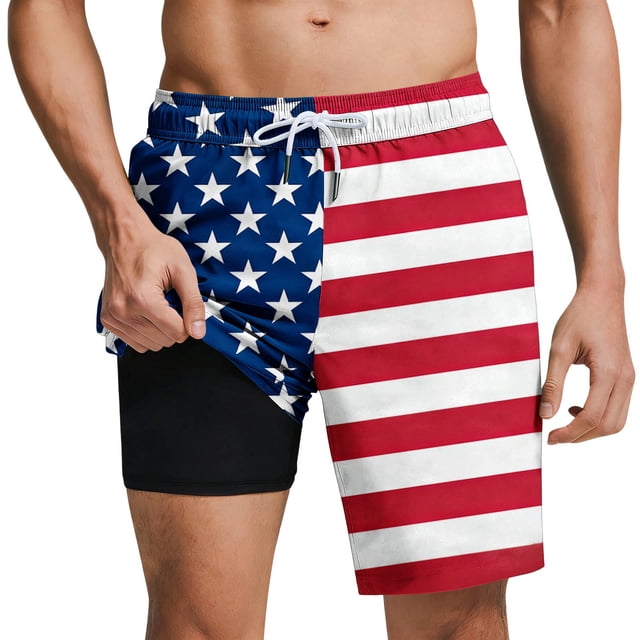 Tauxra Men's Swim Trunks with Liner and Pockets, Hawaiian Printed Beach Shorts for Men Drawstring Closure Quick Dry Summer Shorts with Inner Lining, Casual Board Shorts for Summer Vacatio