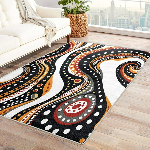 Bohemian Rug & Home Decor - Abstract Geometric Rugs for Living Room Bedroom, Washable Rugs, 4x5 Rug, Non Slip Soft Low Pile Large Indoor Area Rug, Hippie Carpet & Room Decorations V-&35