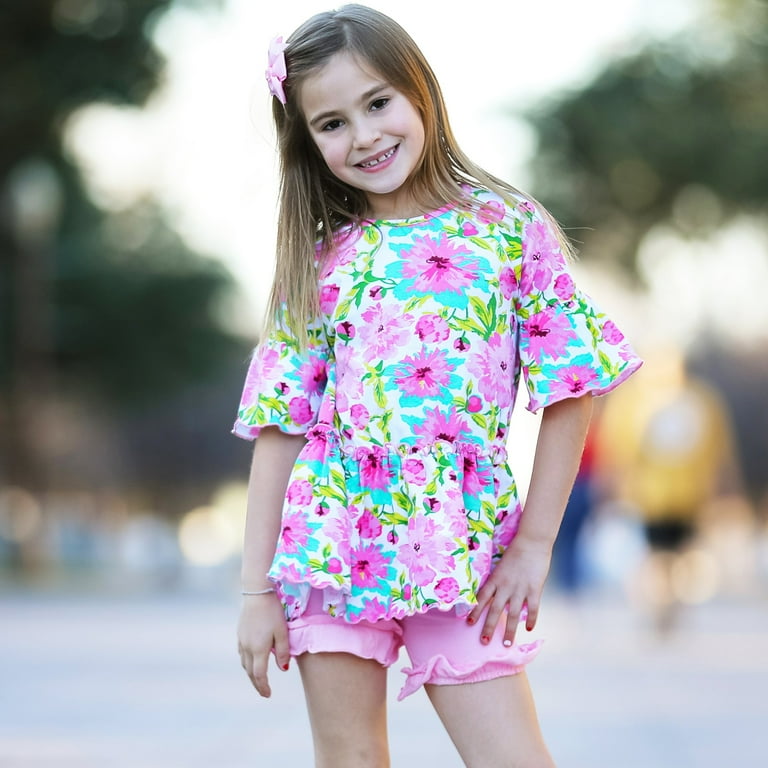 AnnLoren Little & Big Girls 3/4 Angel Sleeve Pink Green Big AnnLoren Little & Big Girls 3/4 Angel Sleeve Pink Green Big