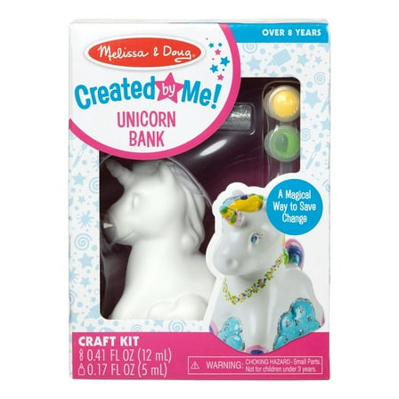 Melissa & Doug Created by Me! Decorate-Your-Own Unicorn Bank Craft Kit With 6 Pots of Paint, Glitter Glue, Paintbrush