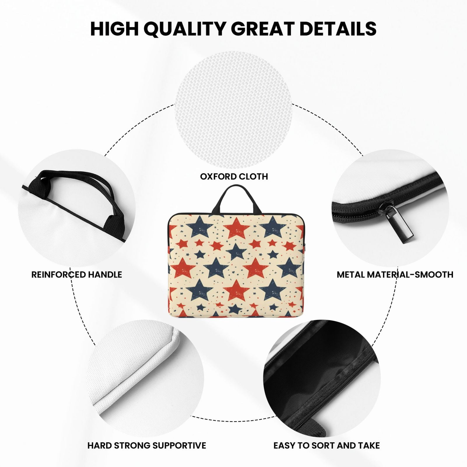 Laptop Sleeve Bag For Women Men 14inch Waterproof Durable Protective Computer Carrying Cover Handle Laptop Case Bag Independence Day Theme Elements Star (8)