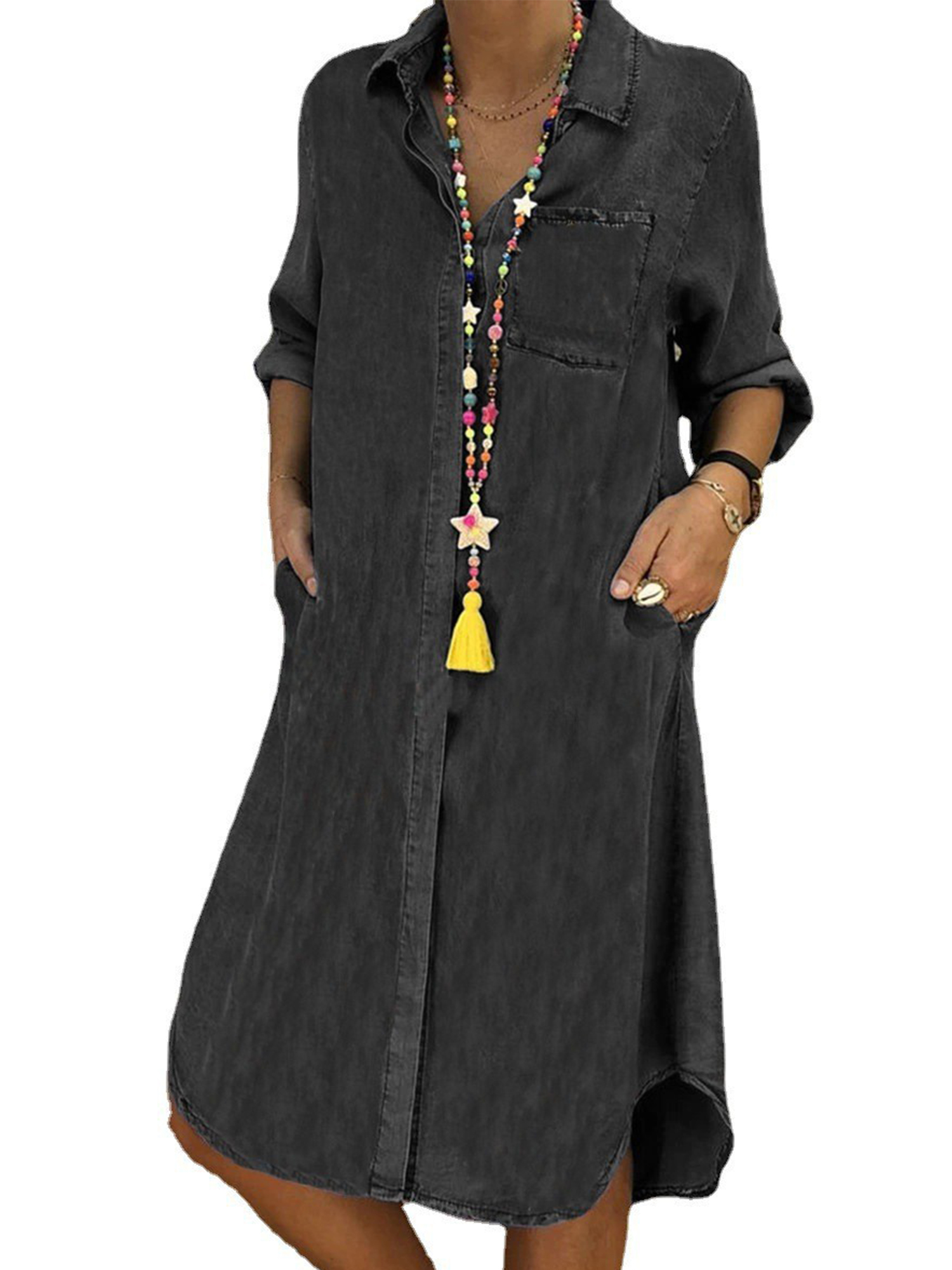 Niuer Women Loose Irregular Hem Dresses 