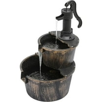 NALYL Barrel and Pump Water Fountain, Freestanding Outdoor Waterfall Fountain with Electric Recirculating Pump, 2-Tier Water Feature Decor for Garden, Patio, Backyard, or Porch, Bronze