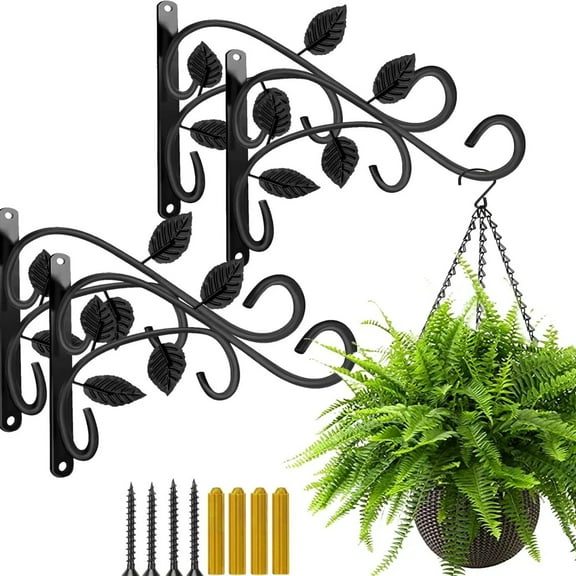 4 PCS Metal Hanging Hook Plants Brackets, 12 Inch Iron Wall Mount Bracket Durable Rust-Resistant Plant Hanger Hook for Hanging Plants Bird Feeder Lantern Wind Chimes