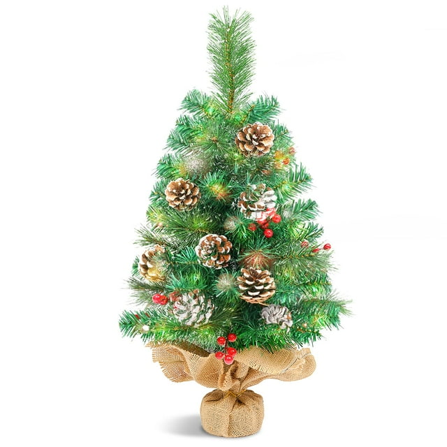 Árbol de Navidad Uten Mini de 60 cm con cono de pino rojo y nuez de 2 pies