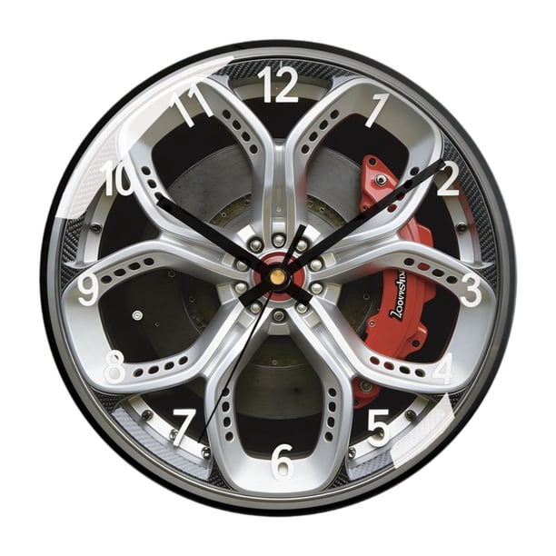 Reloj de pared con forma de rueda, adorno creativo y silencioso para decoración del hogar, reloj de pared redondo de 30 cm con forma de cubo de A