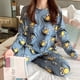 thumbnail image 3 of Pijamas de manga larga para mujer, conjunto de dos piezas de seda de leche, sección delgada, ropa de dormir transpirable, ropa de casa para estudiantes, Primavera, 3 of 4