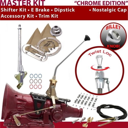 American Shifter 4L60E Shifter Kit Chrome 12 in. E Brake Cable Clamp Trim Kit Dipstick for F0E40