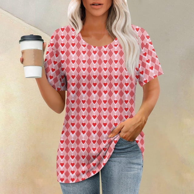 Puntoco Liquidación de blusas cortas para mujer Blusas estampadas de moda para mujer Camiseta de manga corta Cuello redondo