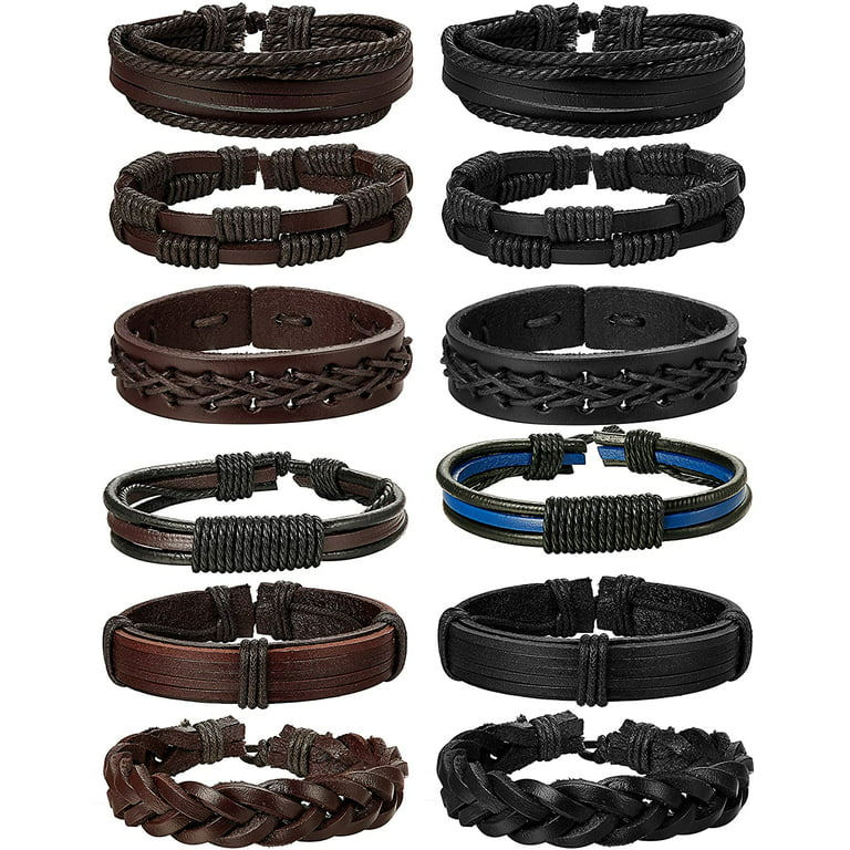 6pcs Multi-layer Punk Wrap Braided Wristband Leather Bracelets Cuff Bangle  Men