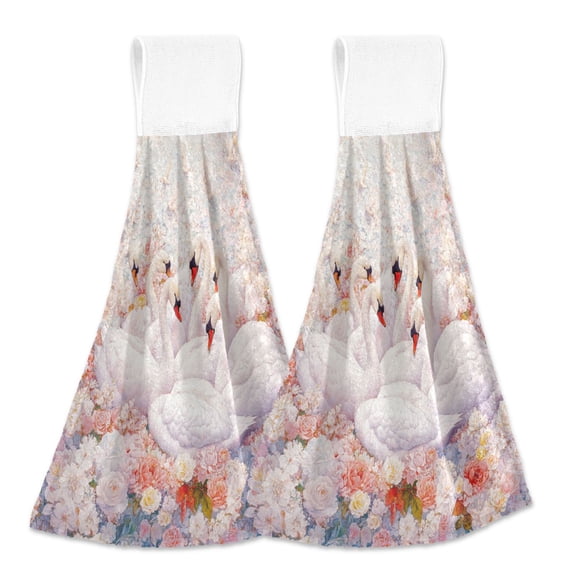 BZSMCE Hanging Hand Towels Fashion Blossoming Elegance Pattern 2-Pack - Velcro Style Bathroom Kitchen Towels