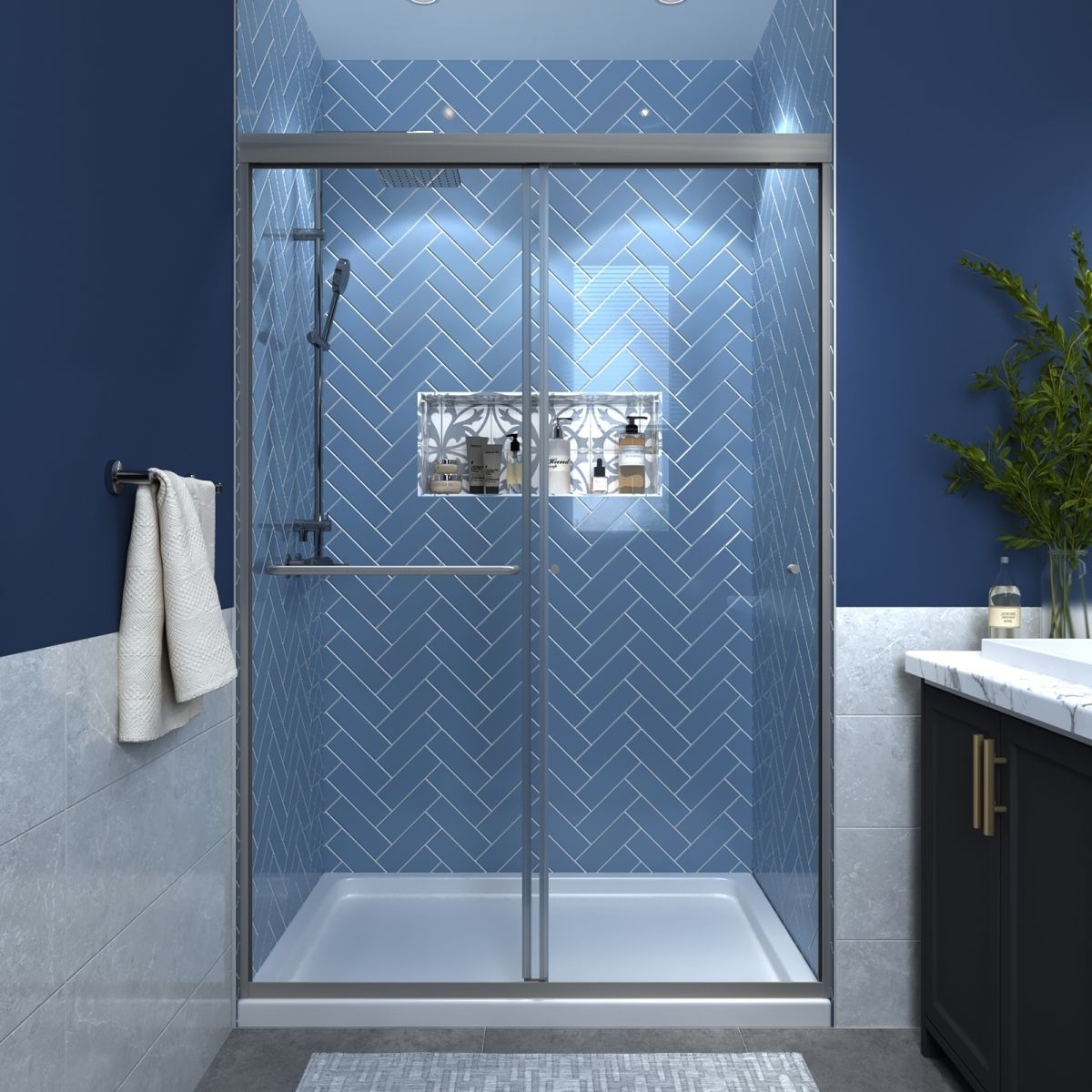Glide 44-48" Nickel Sliding Glass Shower Doors Clear Tempered Glass 70" Height