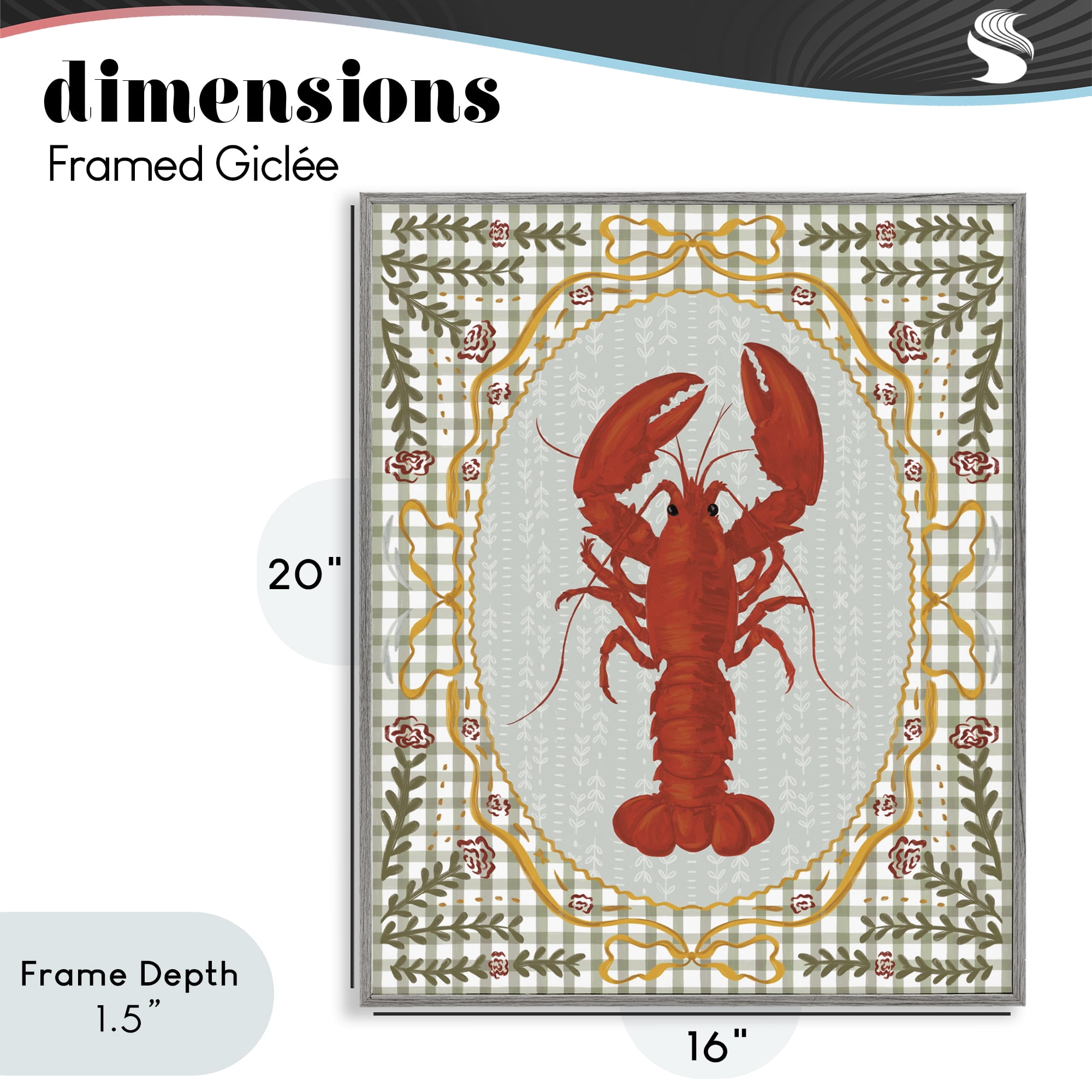 Stupell Industries Lobster with Gingham Kitchen Charm Gray Framed Giclee Art, design by Vero Illustrates