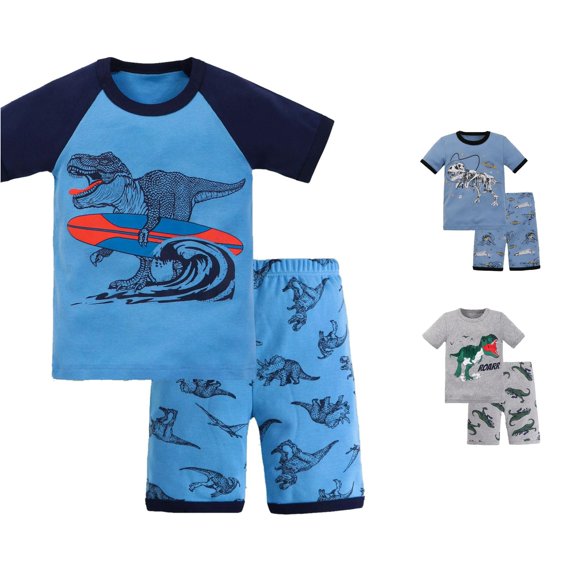 Outfits for Toddler Boys Dinosaur Print Sleepwear Tops and Shorts Homewear Outfits Set Size 12T/170/XXS ,Blue