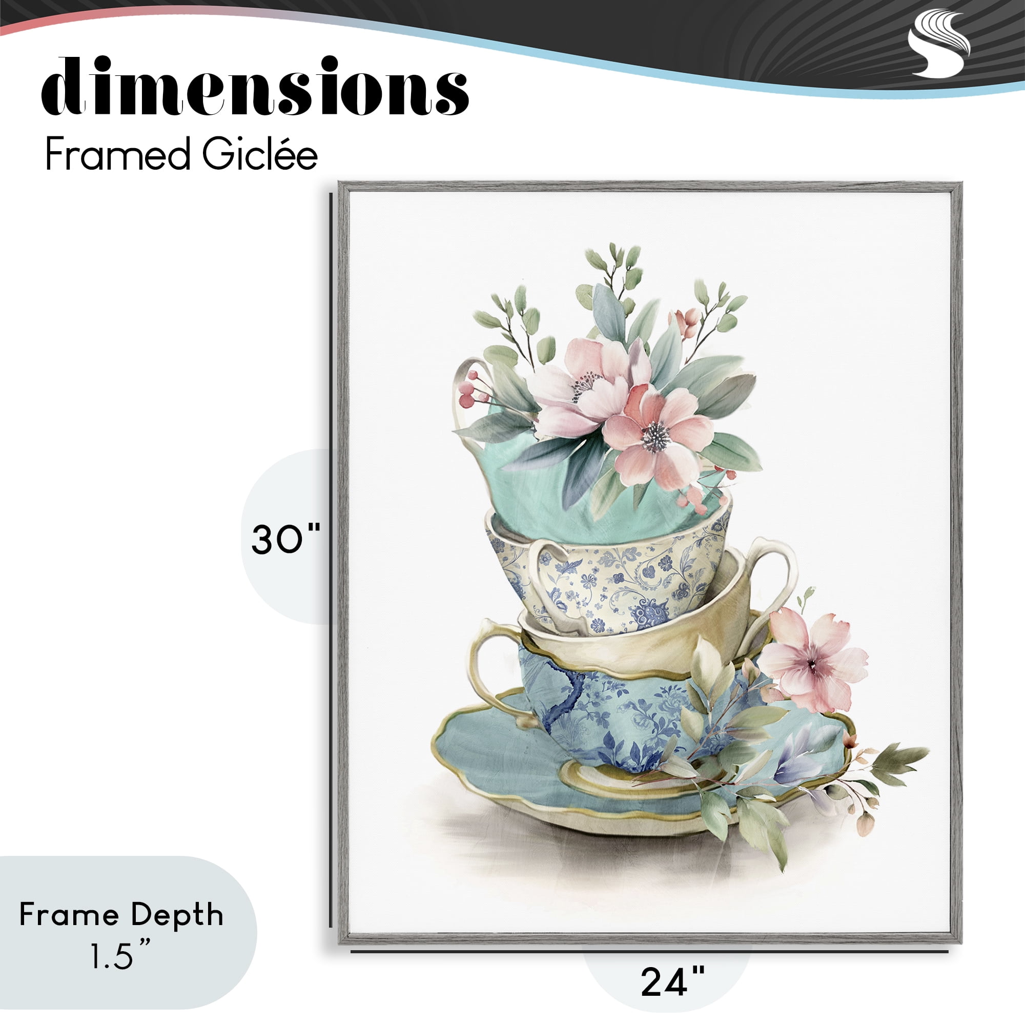 Stupell Industries Tea Cup Chinoiserie Blossoms Gray Framed Giclee Art, design by Kim Allen