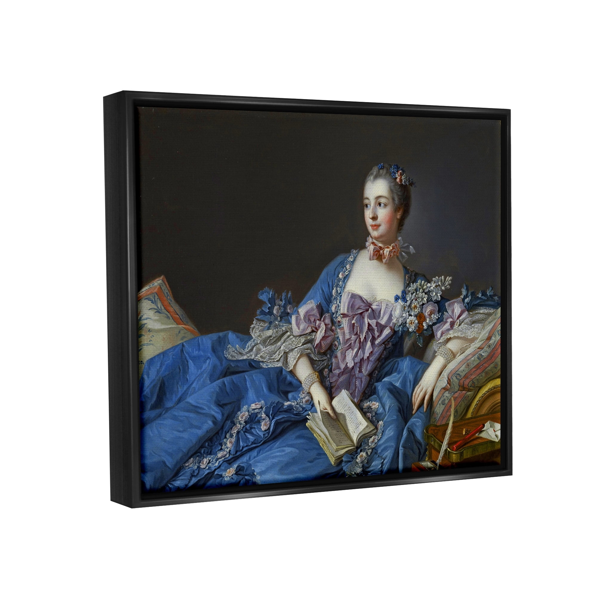 Stupell Industries Madame de Pompadour Fine Art Painting Francois Boucher Painting Jet Black Floating Framed Canvas Print Wall Art, Design by one1000paintings