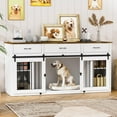 thumbnail image 3 of PAKASEPT Large Dog Crate Furniture, 70.9" Wooden Dog Crate Kennel with 3 Drawers and Divider, Sliding Door Double Kennel, Indoor Extra Large Dog Kennel Furniture TV Stand, White, 3 of 8