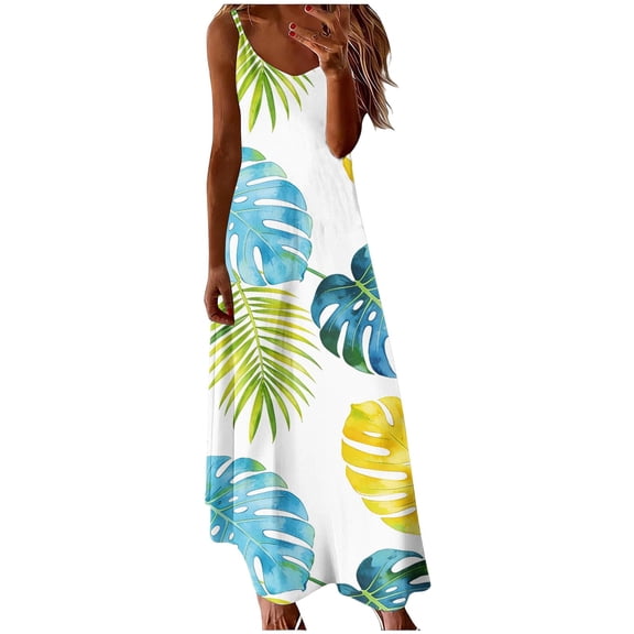 Fmbrln Plus Size Dresses for Women Summer Sleeveless V Neck Cami Long Dress Casual Loose Hawaiian Print Maxi Dress Beach Vacation Sundress
