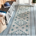 thumbnail image 2 of SAFAVIEH Courtyard Floella Geometric Indoor/Outdoor Runner Rug, Grey/Teal, 2'3" x 12', 2 of 13