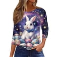 thumbnail image 2 of Lumtrix Easter Shirt for Women Bunny Graphic 3/4 Sleeve Tops Colored Eggs Print Tees Round Neck Blouse Loose Fit Tunic Dark Purple L, 2 of 4