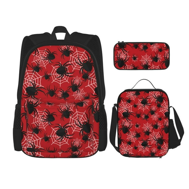 Easygdp A Web With A Spider 1 Mochila para Niños y Niñas con Set de Caja de Almuerzo y Estuche para Lápices 3 en 1, Mochila Escolar Estampada para Adolescentes