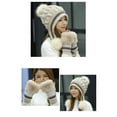 thumbnail image 5 of Women's Fleece Lined Knit Hat Set, Korean Style Pom Pom Beanie with Ear Flaps, Warm Winter Hat with Fingerless Gloves, Cuffed Knit Cap, Winter Accessory Set, Cute Knit Set Beige, 5 of 10