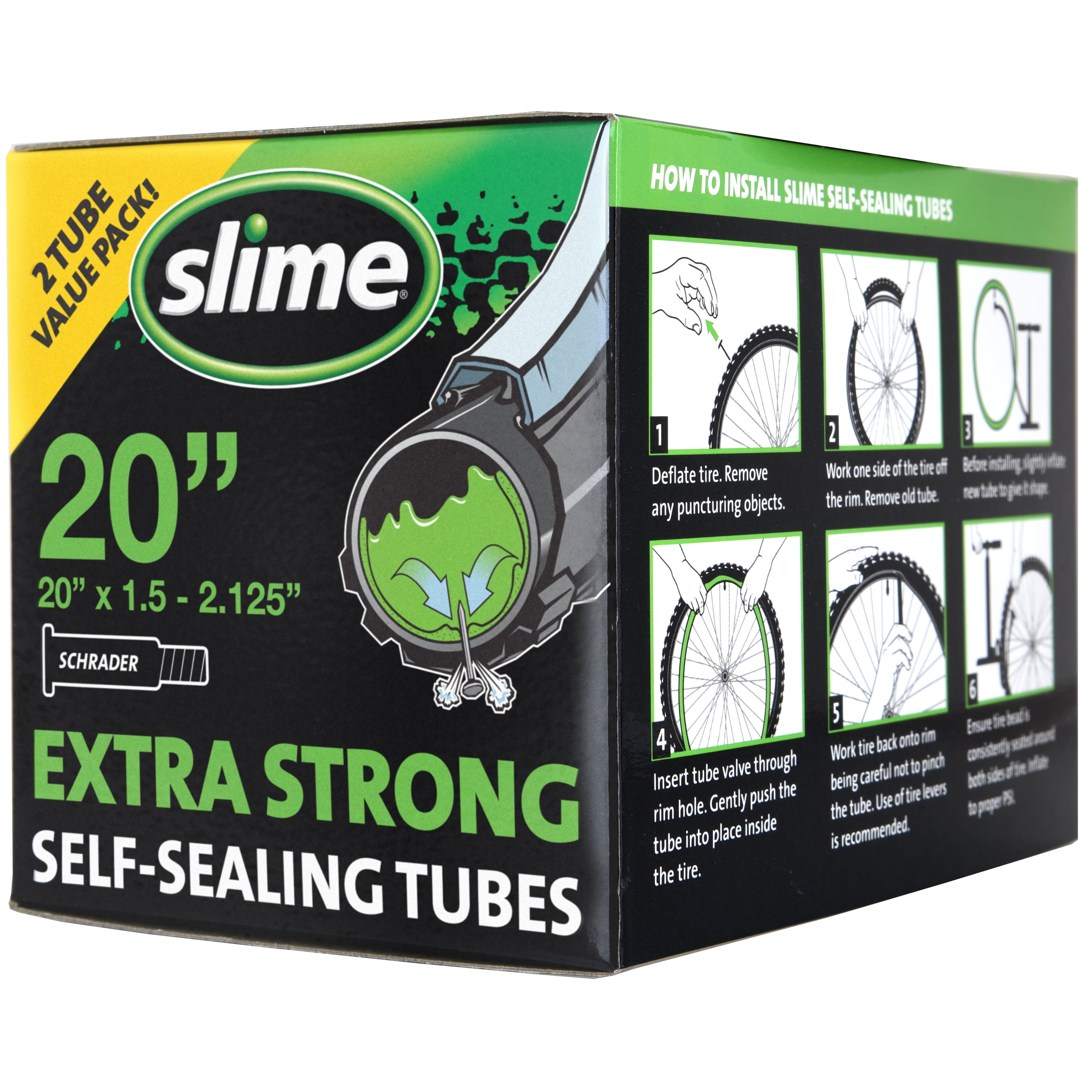 Slime Extra Strong Self-Sealing Bicycle Tube Schrader 20" x 1.5-2.125" 2 Pack - 30075
