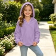 thumbnail image 4 of Jalioing Big Girls V Neck Hoodies Solid Long Sleeve Casual Hooded Sweatshirt Big Girls Fall Winter Thermal Pullover, 4 of 8