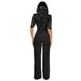 thumbnail image 3 of ZAZYULZ Charming Women's Round Neck Medium Sleeved Waistband Loose Fitting Wide Leg Sequin Jumpsuit(Black,Xxl), 3 of 6