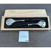 Laguiole en Aubrac Luxury 2-Piece Salad Server Set With 2-Spoons, Buffalo Horn Handle, Polished Stainless Steel Bolsters, Made In France