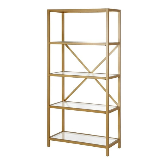 HomeRoots 63" Gold Metal And Glass Five Tier Etagere Bookcase