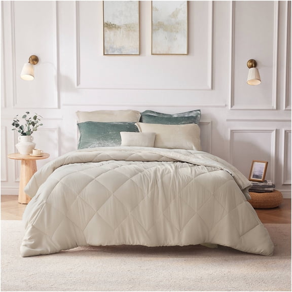 JERFIT 4-Piece King/Cal King Velvet Duvet Cover Set with Decorative Pillow, Diamond Quilted Design, Button Closure, Machine Washable - Champagne Gold