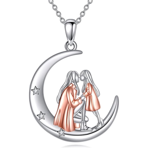 MYSTICPOEM Mother and Daughter Necklace 925 Sterling Silver Mom Daughter Necklace Jewelry Gifts for Women Mother's Day Mom Birthday