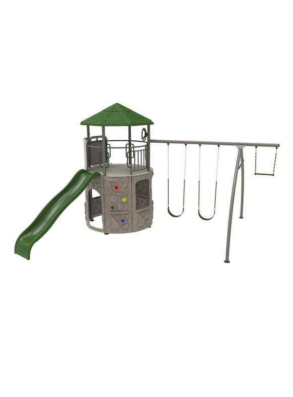 Lifetime Kids Adventure Tower Swing Set with Slide, Climbing Wall and Trapeze Bar (91200)
