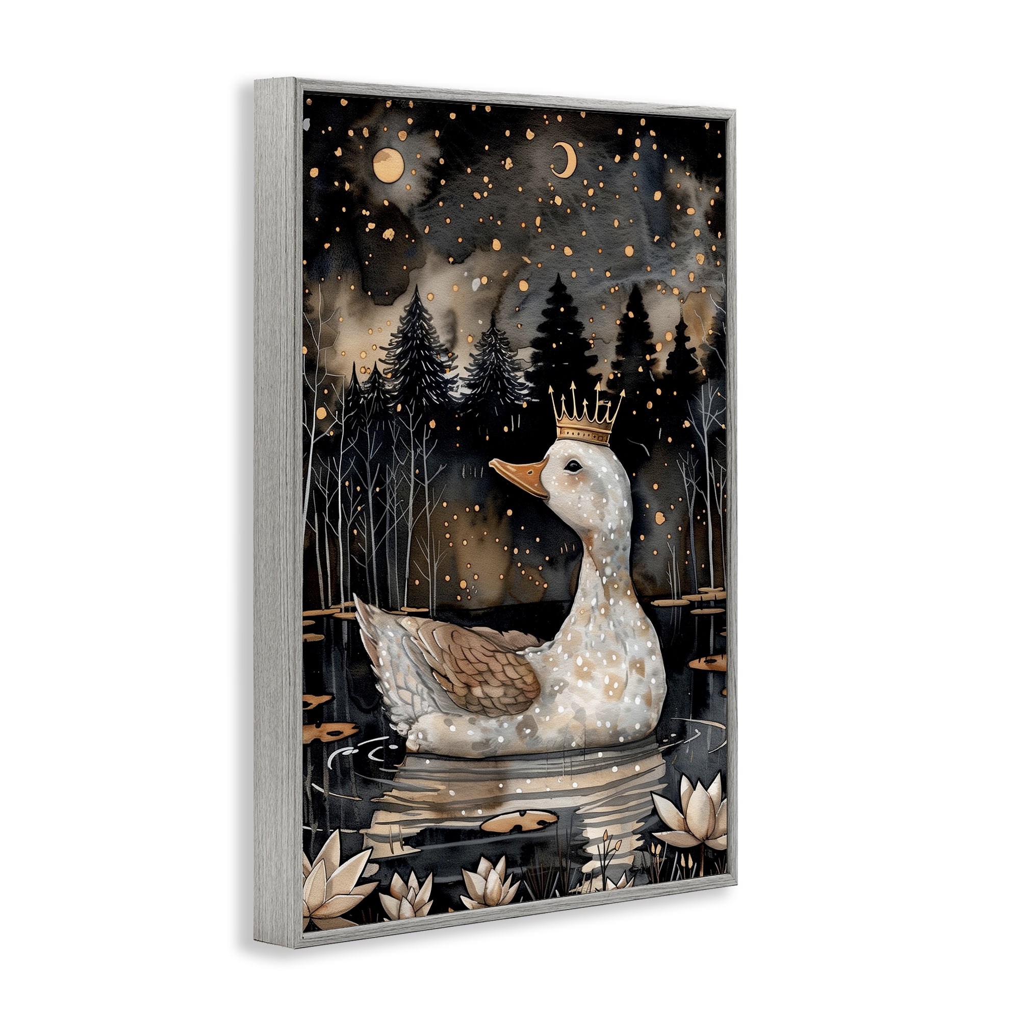 Stupell Industries Regal Duck at Night Animals & Insects Painting Gray Framed Art Print Wall Art, 16 x 24