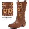 thumbnail image 4 of Ecetana Women's Western Cowboy Boots Sunflower Embroidered Mid-Calf Pointed Toe Chunky Heel Cowgirl Boot, 4 of 8