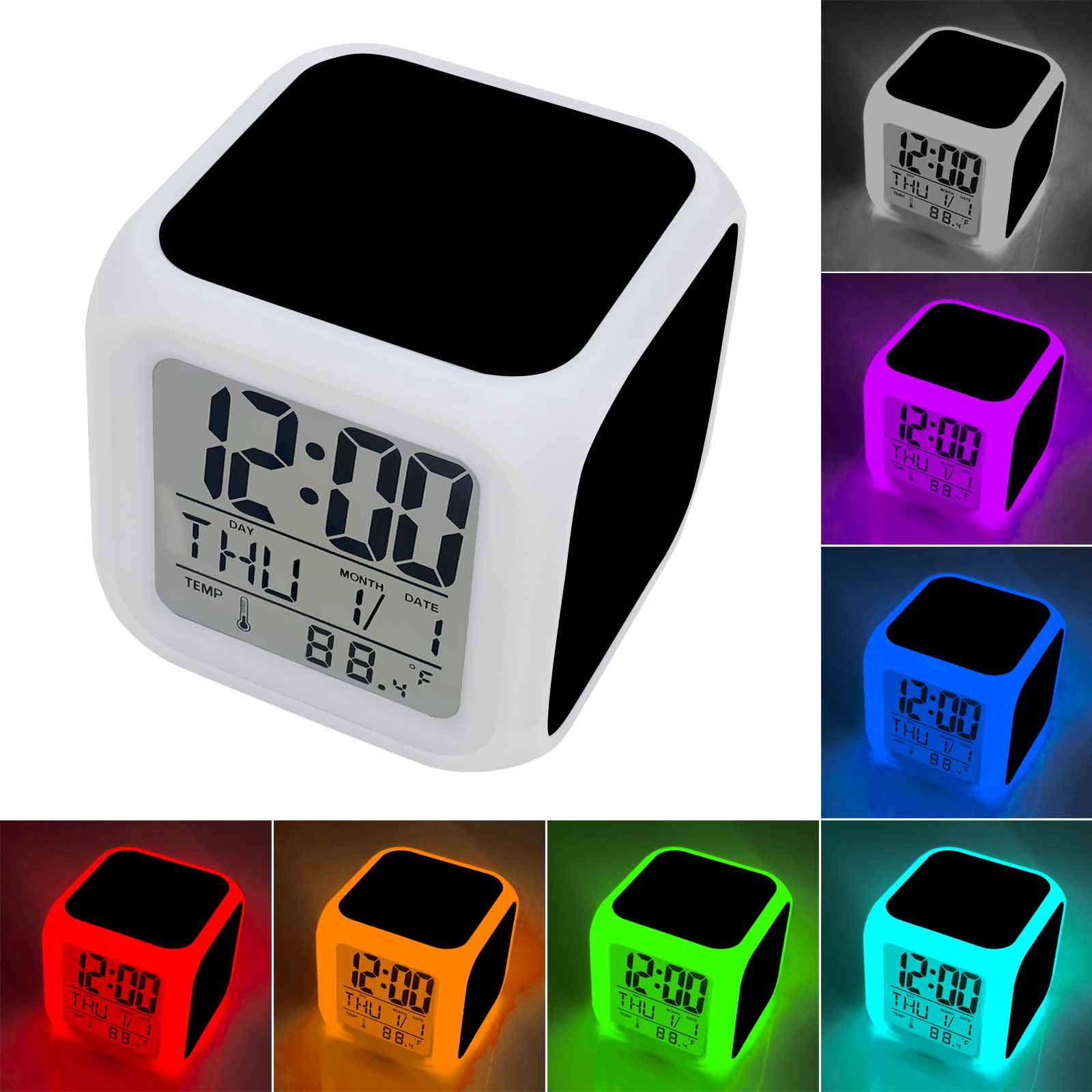 Black Digital Alarm Clock for Bedrooms, Smart LED Alarm Clock with 7 Color Changing Night Light, Pure Black Silent Wake Up Clocks for Sleep Study Cooking 3.2"x3.2"