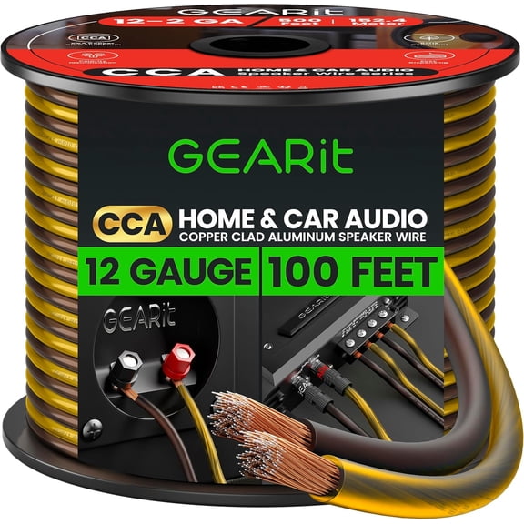 GEARit Pro Series 12AWG Speaker Wire, 12 Gauge Speaker Wire Cable (100 Feet / 30 Meters) Great Use for Home Theater Speakers and Car Speakers, Transparent Black/Yellow