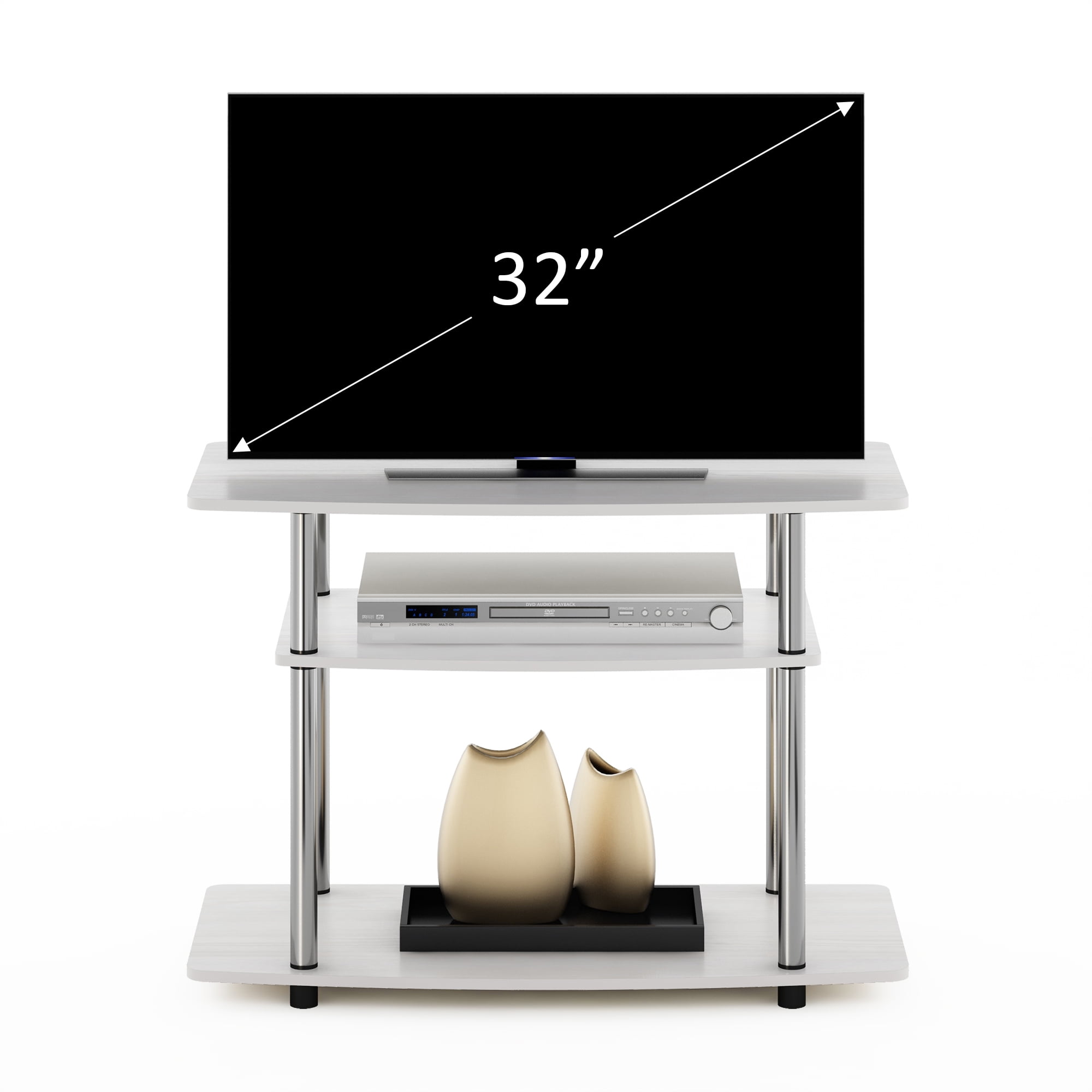 Furinno Turn-N-Tube No Tools 3-Tier TV Stands, White Oak/Chrome