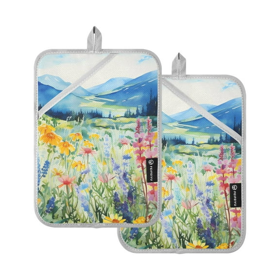 ALAZA Lavenders Flowers Sunflower Pot Holders Set of 2 Heat Resistant Kitchen Oven Mitts