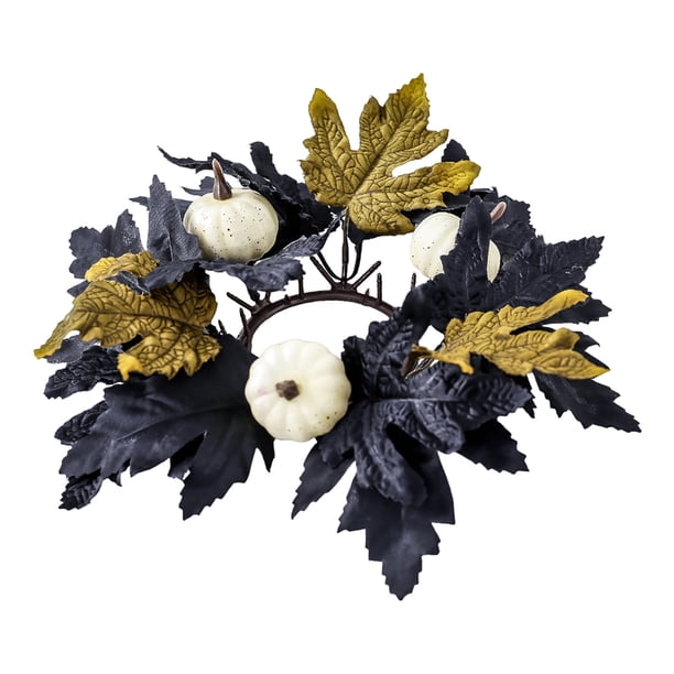 Corona de vela con forma de rosa artificial para Halloween, anillo de vela con forma de flor de hoja de arce negra, centro de 3 pulgadas, adornos decorativos para mesa de comedor con velas