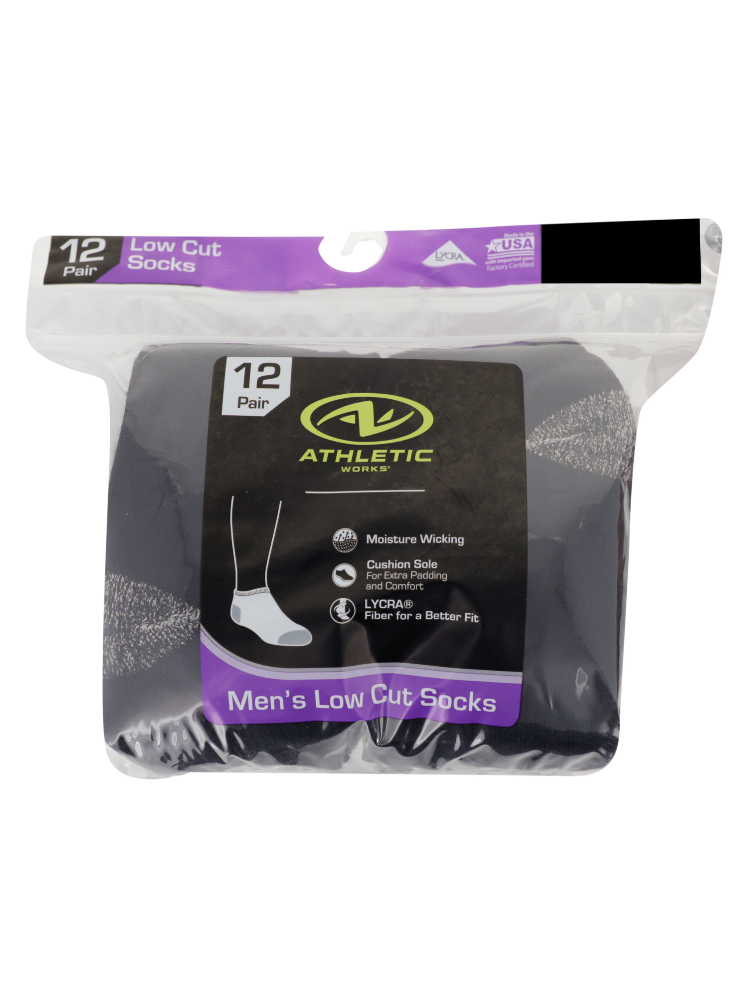 Athletic Works Men's Low-Cut Socks, 12-Pack, Black photo 4