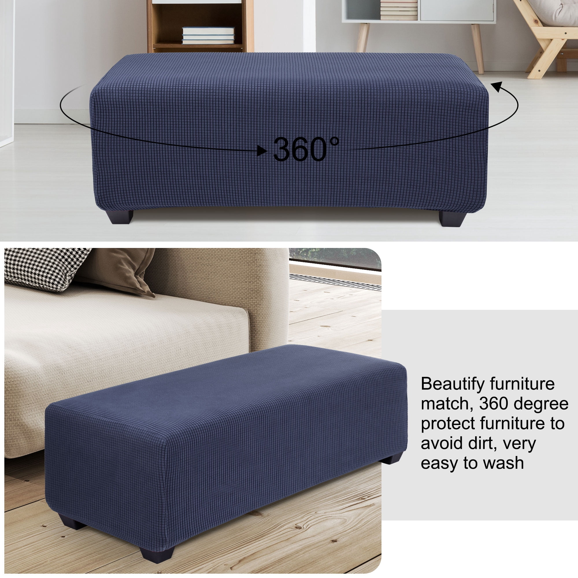 Unique Bargains Stretch Ottoman Cover Slipcover Furniture Covers Navy Blue Small