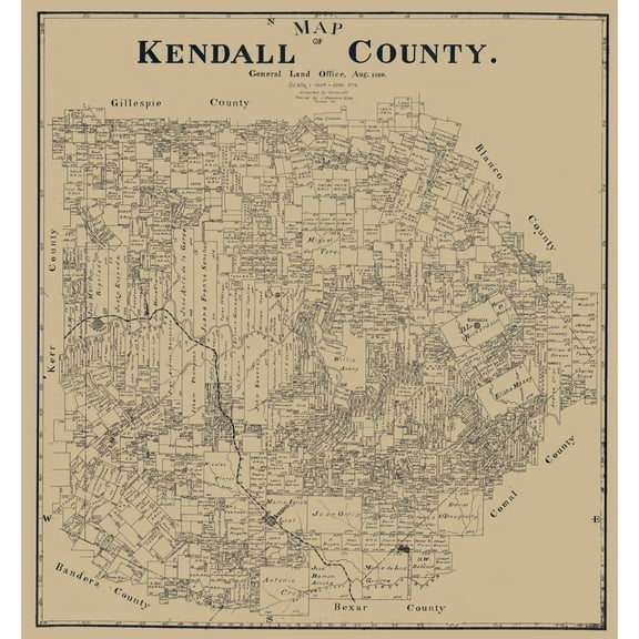 Historic County Map - Kendall County Texas - Giles 1899 - 23 x 24.63 - Vintage Wall Art