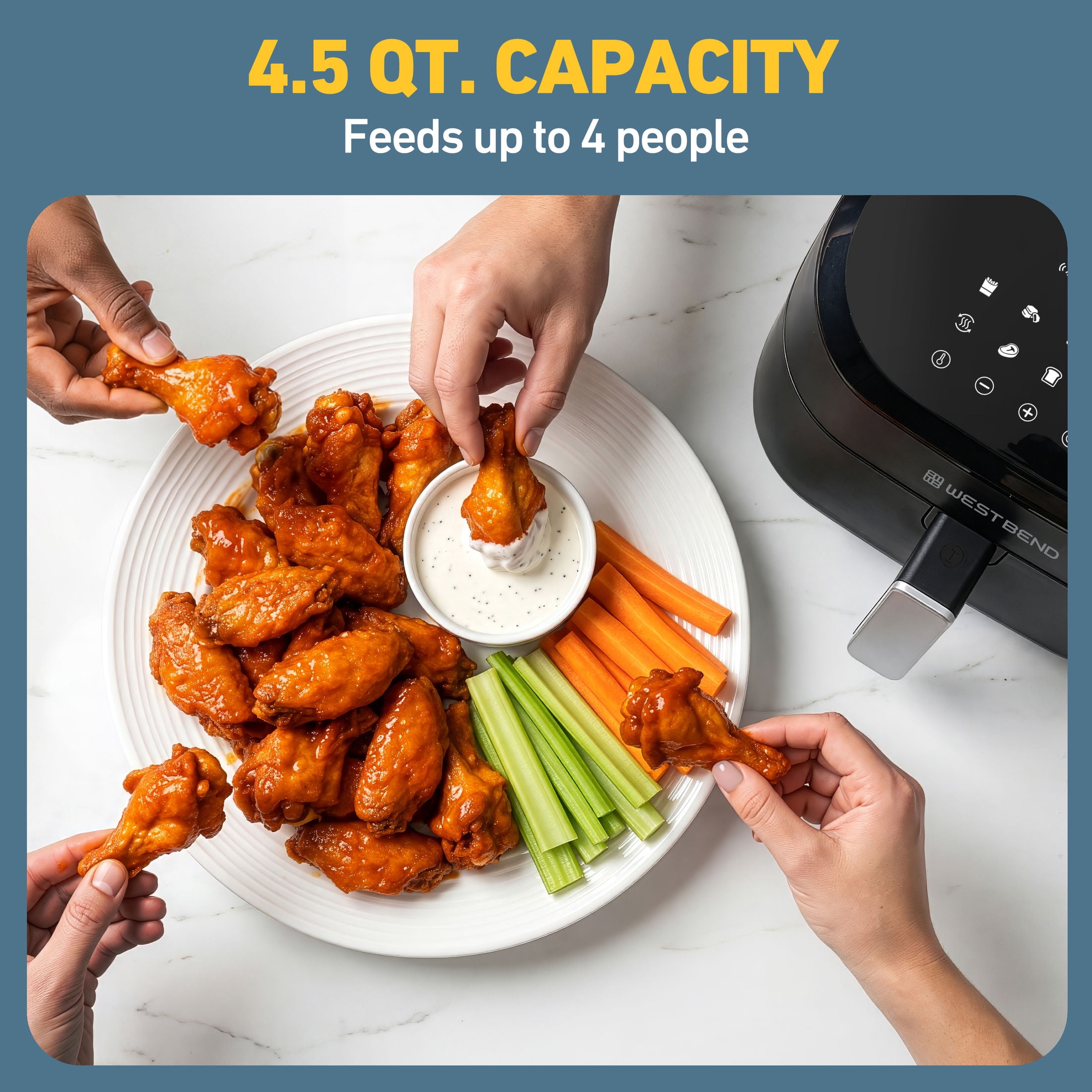West Bend® Cooking 4.5 Quart Digital Air Fryer with One-Touch Presets, in Black/Silver (AFWB45DBK13)